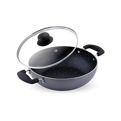 Attro Aluminium Induction & Gas Stove Compatible Non Stick 3mm Thickness Heavy Duty Kadhai  (240 mm, Black)