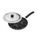 Attro Aluminium Non-Stick Heavy Duty 12 Cavity Appam Patra Paniyarakkal One Side Handle with Steel lid and Wooden Picker, Spatter Finish, (Marble Grey, Standard) ATR-APM-12-ONE-HN-DL...