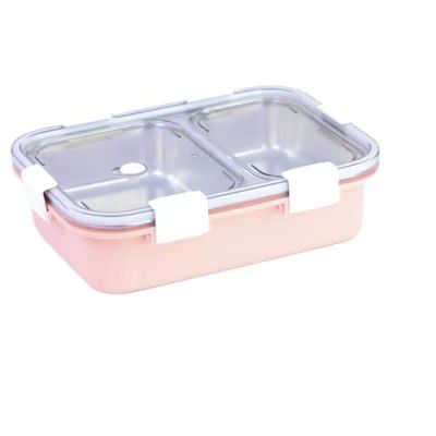 ATTRO Bento 2 Compartment Stainless Steel Lunch Box - Pink, 500 ml