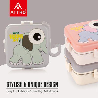 ATTRO Carnival Super Elephant Lunch Box 2 Layer Stainless Steel - Grey