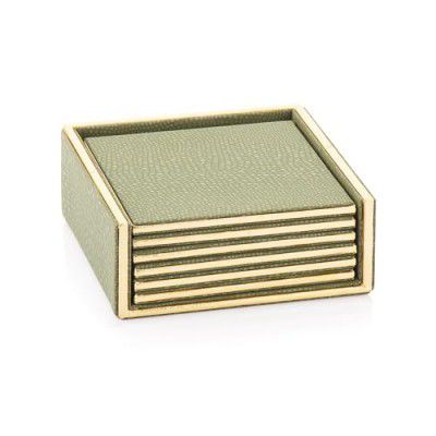 Attro Coaster 6Pcs Square PU Wooden Coaster Set for Room Décor, Office, Tea, Coffe and Drink - 6pcs Olive