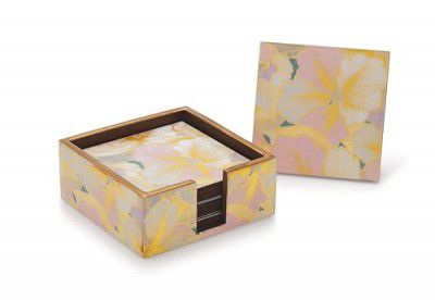 Attro Coaster 6Pcs Square Wooden Coaster Set for Room Décor - 6pcs Petal Gold