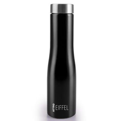 ATTRO Eiffel 1000ml Stainless Steel Single Wall Water Bottle Sleek & Stylish BPA-Free Leak-Proof Ideal for School, Office & Outdoor - Black