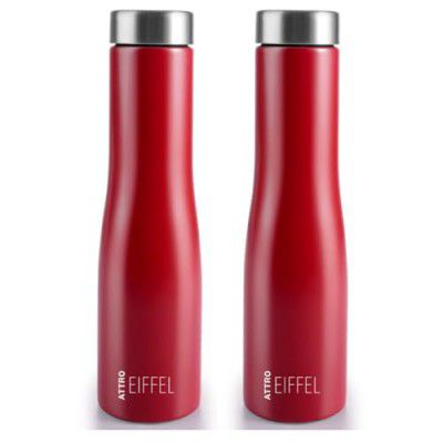 ATTRO Eiffel 1000ml Stainless Steel Water Bottle - Set of 2 Red