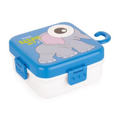 ATTRO Festive Super Elephant Lunch Box 2 Layer Plastic Lunch Box Comes with 1 Detachable Tray, 1 Small Container & 1 Spoon Ideal for Kids BPA Free 1590ml+70ml- Blue