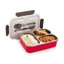 Attro Food Eat 3 Compartment Stainless Steel Lunch Box with Plastic Cutlery Inside, 750 ml - Red...