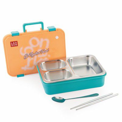 ATTRO Fun Bite Stainless Steel Lunch Box – 3 Compartment Bento Tiffin