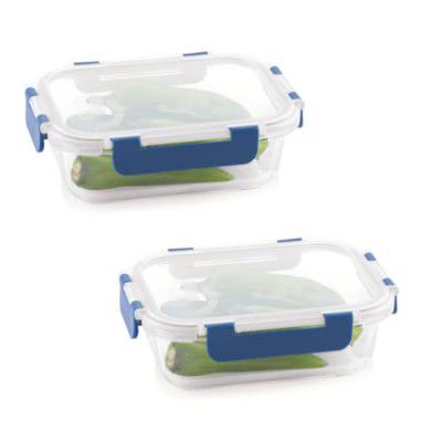 ATTRO Glassox Borosilicate Rectangular Glass Lunch Box 370ml Set of 2