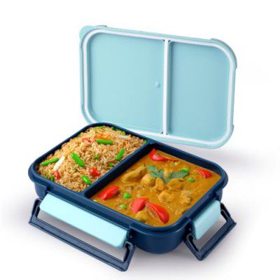 ATTRO Gourmet 2 Compartment Lunch Box Portable Meal Organizer,1200ml Blue, Plastic