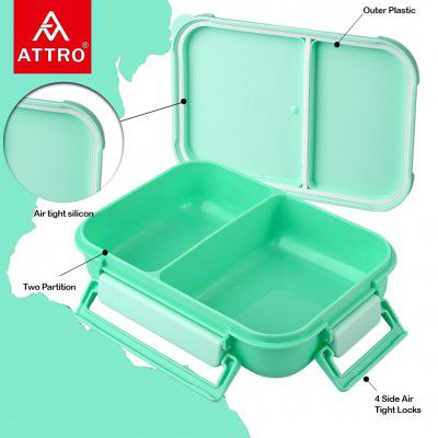 ATTRO Gourmet 2 Compartment Lunch Box Portable Meal Organizer for Office