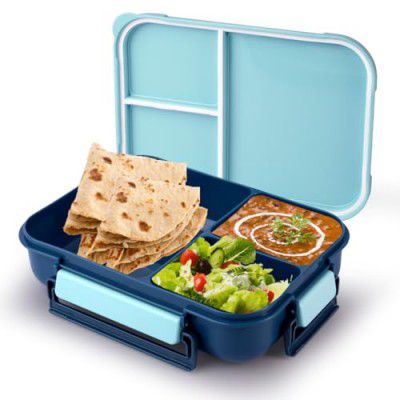 ATTRO Gourmet 3 Compartment Lunch Box Portable Meal Organizer – 1700ml Blue
