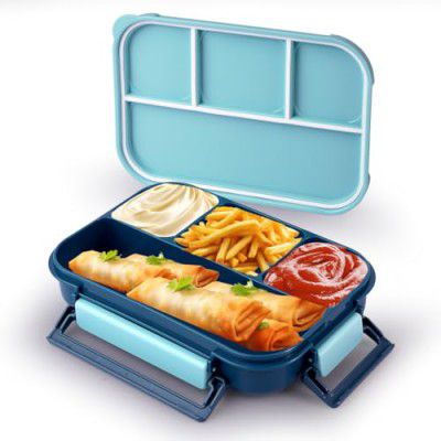 ATTRO Gourmet 4 Compartment Lunch Box Portable Meal Organizer 1000ml Blue, Plastic