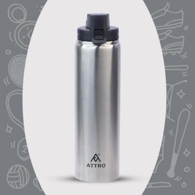 Attro Hydrate 1000 Stainless Steel 900ml Water Bottle Sleek & Stylish Matt Finish Bottle Food Grade, Leakproof Perfect for Office, School & Outdoor- Silver