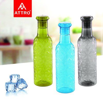 Attro Iceberg Unbreakable PET Fridge Water Bottle,Set of 3,1000 ml,Multicolor