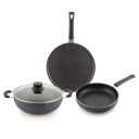 Attro Imperial 4pcs Non Stick Combo Kitchen Induction and Gas Compatible Cookware Set Kadai, Fry Pan, Dosa Tawa & 1 Glass Lid- Spanish Grey...