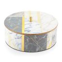 Attro Marble Gold Designer Wooden Lid Box Round Multipurpose Box with Lid for Kitchen Storage Box, Chapati Box, Chocolate Box...