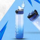 Attro Motivational 1 Liter Quotes & Time Marker Dual Colour Sports Plastic Bottle BPA Free, Leak Proof Sipper Bottle for Gym, Office, Workout-Dark Blue Sky Blue...