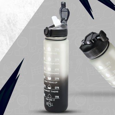 Attro Motivational 1 Liter Quotes & Time Marker Dual Colour Sports Plastic Bottle