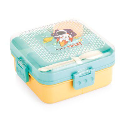 ATTRO My Lunch 2 Layer Plastic Lunch Box Comes with Fun Dinosaur Print, 1 Detachable Tray