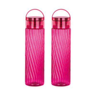 ATTRO O2 Spring 1000ml Water Bottle with Easy to Carry Handle Leak-proof BPA Free Plastic Material- Set of 2 Wine