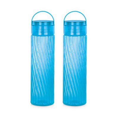 ATTRO O2 Spring 1000ml Water Bottle with Easy to Carry Handle Leak-proof BPA Free Plastic Material- Set of 2 Blue