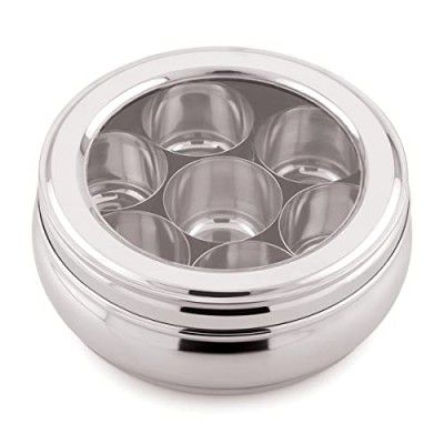 Attro Orange See Through Stainless Steel Spice Box/Masala Dabba 