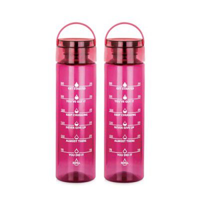 ATTRO Oxy Motivational 1000ml Water Bottle - Set of 2 Wine