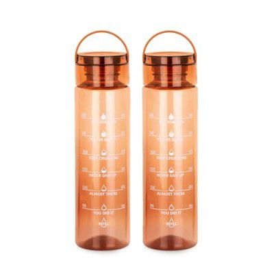 ATTRO Oxy Motivational 1000ml Water Bottle - Set of 2 Brown