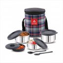Attro Prime Stainless Steel Single Wall Lunch Box, Airtight & Leak Proof - 4 Containers | 1100 ml - Grey...