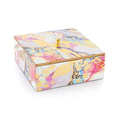 Attro Rainbow Gold Designer Wooden Lid Box Square Multipurpose Box with Lid