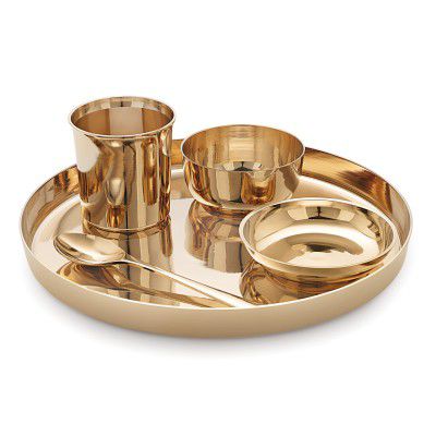 Attro Satvik Kansa/Bronze Dinner/Thali Set,5 Pieces, (Model: ATTRO_KANSA_DN_Set), Gold