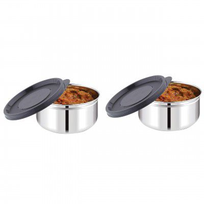Attro Set of 2 Prime Stainless SteelSingle Wall Storage Containers Airtight & Leak Proof Containers, 400 ml - Black
