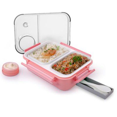 ATTRO Smart 2 Compartment Lunch Box with Small Container Spoon