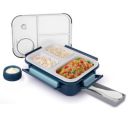 ATTRO Smart 3 Compartment Lunch Box with Small Container Spoon & Fork Included Four Side Snap Lock Breathable Button Design Leak-Proof BPA Free Food Grade- 690ml Dark Blue, Plastic...
