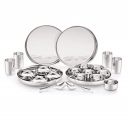 Attro Stainless Steel Bhojan Set of 4 Thali, 4 Plate, 8 Bowl, 4 Glass, 4 Spoon (Thali Diameter 29 cm) - Set of 24, Silver, Standard...