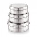 Attro Stainless Steel Puri Dabba with Lid, Food Storage Containers - Set of 3, Silver, Standard...
