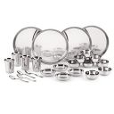 ATTRO Stainless Steel Solid Dinner Set of 4 Thali, 4 Plate, 8 Bowl, 4 Glass, 4 Spoon (Thali Diameter 12 Inch) - Set of 24, Silver, Standard...