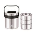 ATTRO Steel On 3 Insulated Tiffin Box 3 Stainless Steel Containers Easy Carry Handle, BPA-Free, Leakproof Office, School & Travel – Grey-900ml...