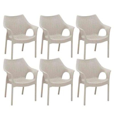 Attro Supreme Cambridge Armchair Premium Heavy Duty Plastic Chair with Stylish Rattan Looks Made with Synthetic Resin for Living Room,Outdoor,Home & Office-Classy & Comfortable-Dark Beige Set of 6