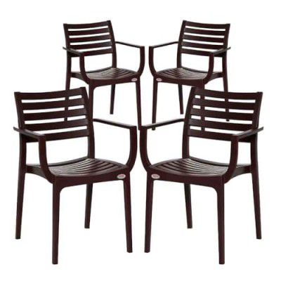 Attro Supreme Empire Armchair Premium Heavy Duty Plastic Chair Matt Finish Brown Set of 4