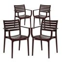 Attro Supreme Empire Armchair Premium Heavy Duty Plastic Chair Matt Finish Brown Set of 4...