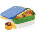 ATTRO TicTac Plastic Lunch Box – 3 Compartment Bento Tiffin, Leak-Proof & Durable, Ideal for Kids, School, Picnic– 1200ml+80ml, Blue Green...