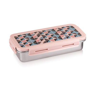 Attro Volvo Stainless Steel Lunch Box with 1 Small Container Airtight Leak-Proof Food Grade - Pink 630ml+170ml