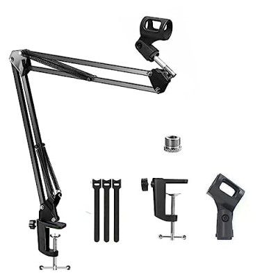 Audio Array AA-05 Suspension Boom Scissor Microphone Arm Stand | Universal clamp with mic Holder & 3/8? to 5/8? Adapter for Shock mounts | Suitable for Stages, Studios, Broadcasting, TV Stations.