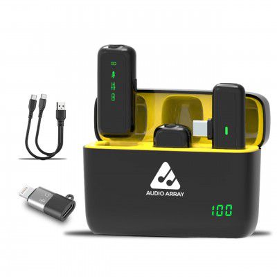 Audio Array AM-W17 Dual Wireless Lapel Mic|in-Built ANC, Plug N Play,Long Battery Life, Ultra-Low Latency,Upto 30M Range|Compatible with iPhone & Android|Vlogging, Streaming, Teaching,YouTube, Black