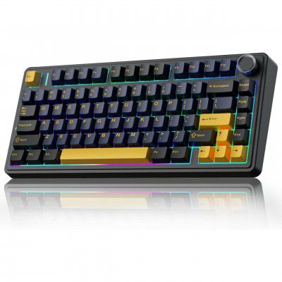 AULA F75 75% Wireless PBT Keycaps Mechanical Keyboard (Thunder Black, Star-Vector(Seiya) Switch)