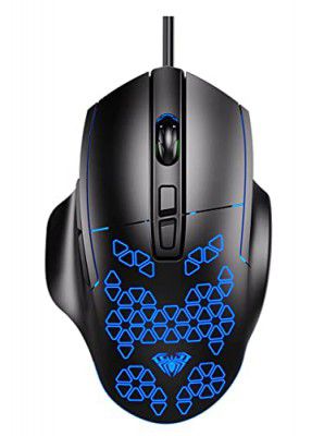 Aula F812 Wired Gaming Mouse, Macro - Hexagonal Computer Mice with RGB Backlit |7 Customized Marco Keys with Light Effect, Adjustable 4800 DPI Optical Sensor (Black)