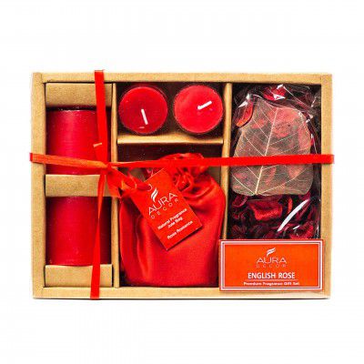 AuraDecor Wax Candle Gift Set || Air Freshener || Pillar Candle || (Rose)