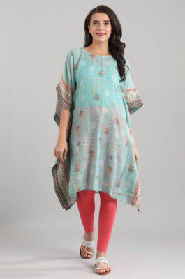 Aurelia Women Floral Print Polyester Kaftan Kurta  (Green)