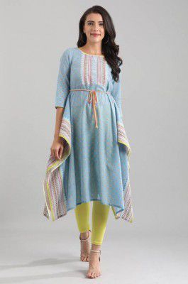 Aurelia Women Printed Polyester Asymmetric Kurta (Blue)